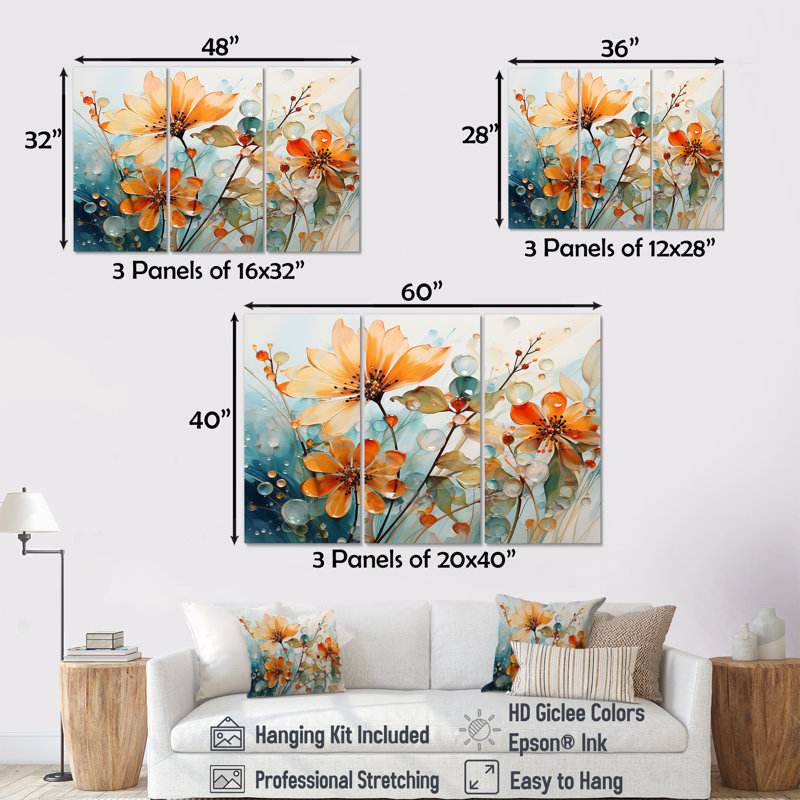 Pêche, botanique transparente, élégance florale - ensemble d'art mural plantes, H 28 po x l 36 po x P 1 po