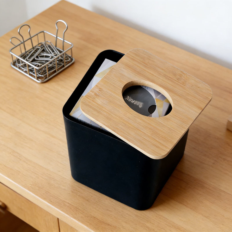 Ensemble de 2 boîtes à mouchoirs carrées avec couvercle en bambou, porte-cube décoratif pour salle de bain et maison, noir
