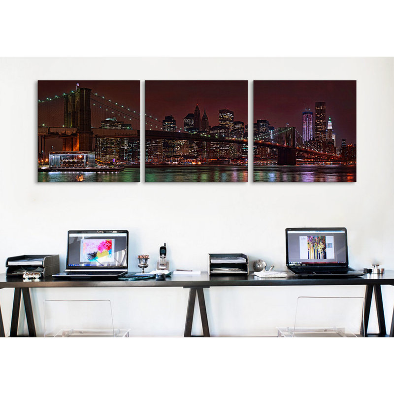 Ensemble de 3 reproductions de photos sur toile tendue, "carrousel de jane" , brooklyn bridge, manhattan