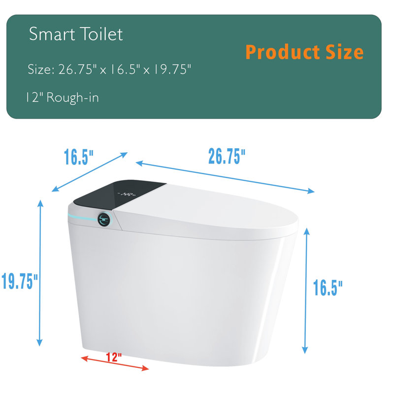 Smart Toilet With Bidet Feature - Auto Open/Close, Foot Sensor, Self-Cleaning Ability, White Open/Close Led Screen, Warm Water,