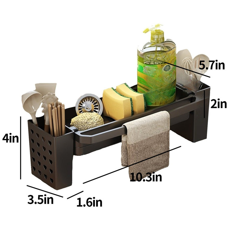 Porte-éponge pour évier de cuisine avec double réservoir latéral amovible, Noir, noir, noir, noir