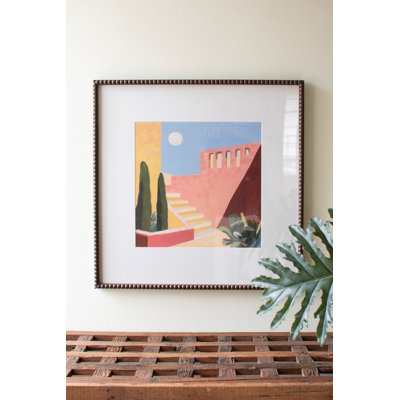  Wood Framed Print Wall Art Desert Architecture Under Glass Decorative Wall Accent For Home Decor Natural Finish