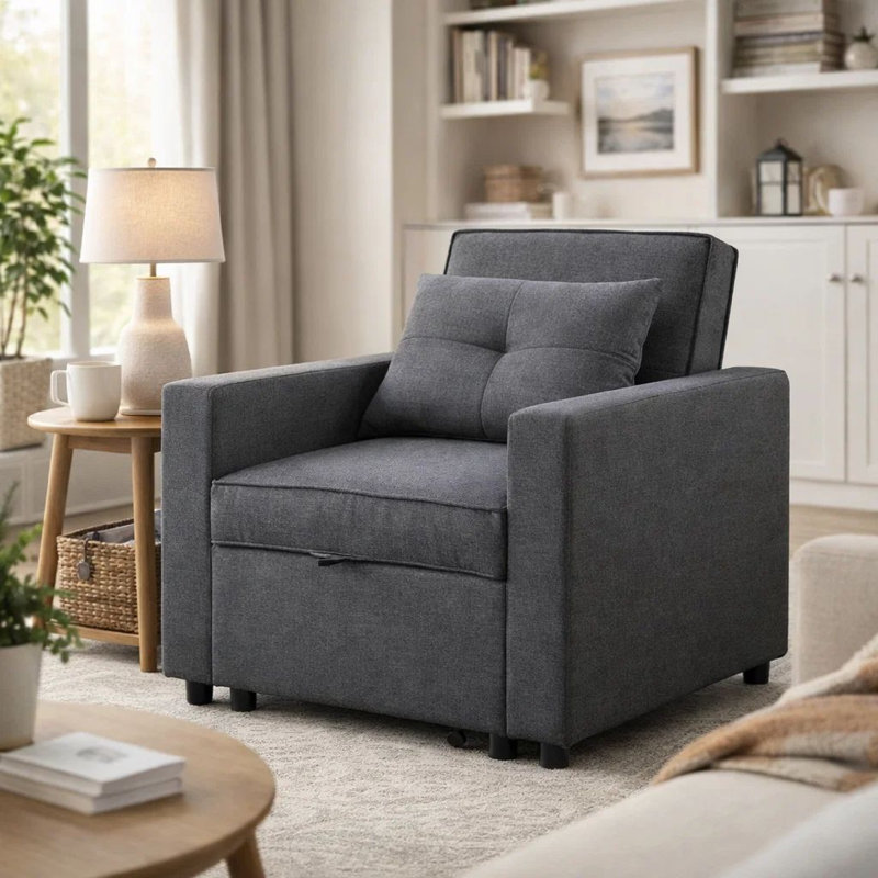 Chaise convertible en lin 33,25 po de largeur, Mélange de polyester gris foncé