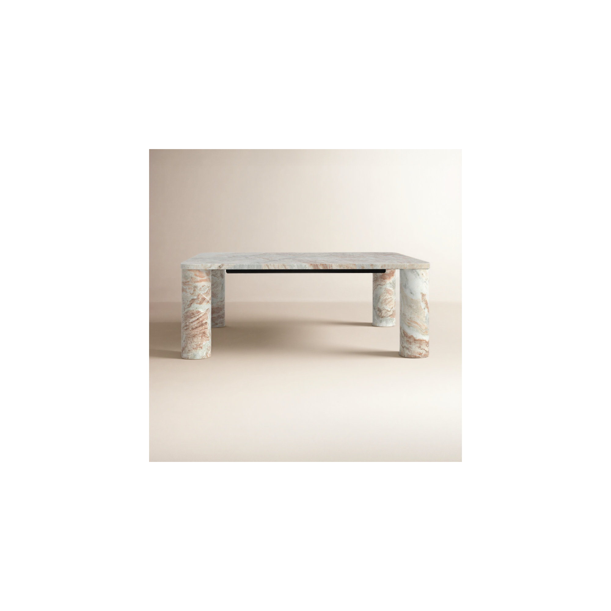 Enid Solid Marble Square Coffee Table, White/Brown