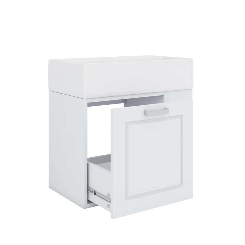 Meuble-lavabo flottant mural de 21,8 po avec meuble-lavabo, un tiroir spacieux et une tablette réglable, Blanc