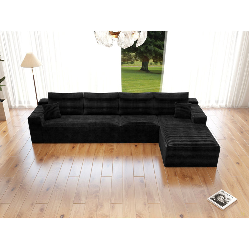 Boneless Modular Sectional Sofa Seat,Upholstered Compressed Couch For Living Room,Bedroom,Apartment,No Assembly Required,4 PC Free Combination,Plush Corduroy Fabric