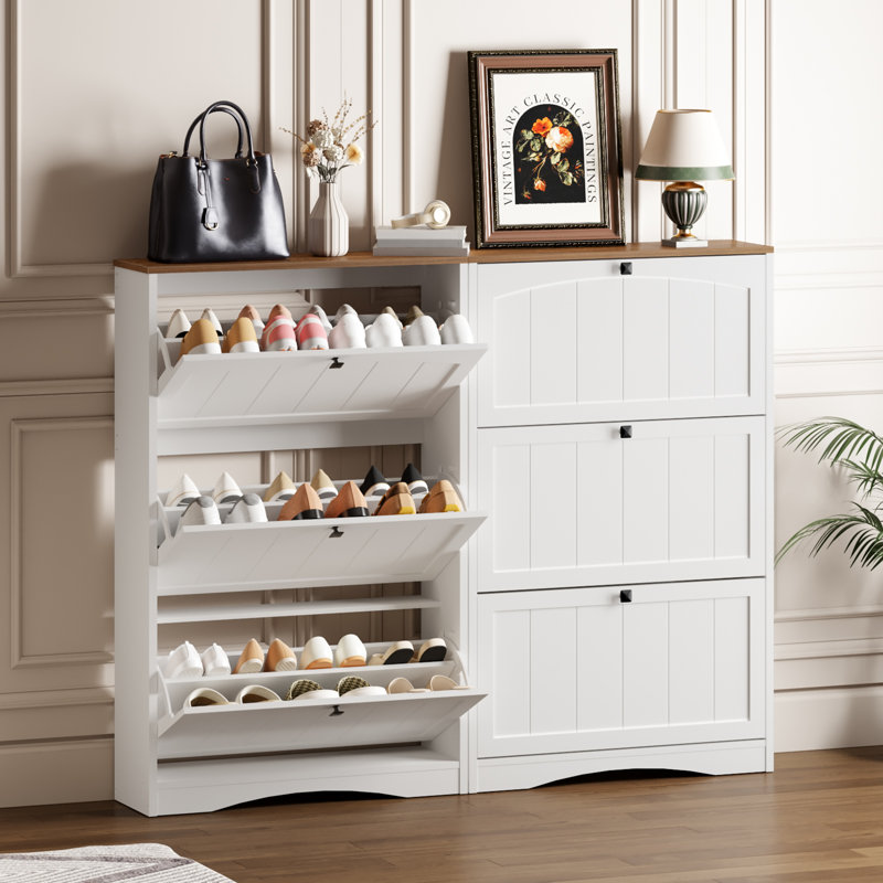 Shoe Storage Cabinet For Entryway With 2 Flip Drawers