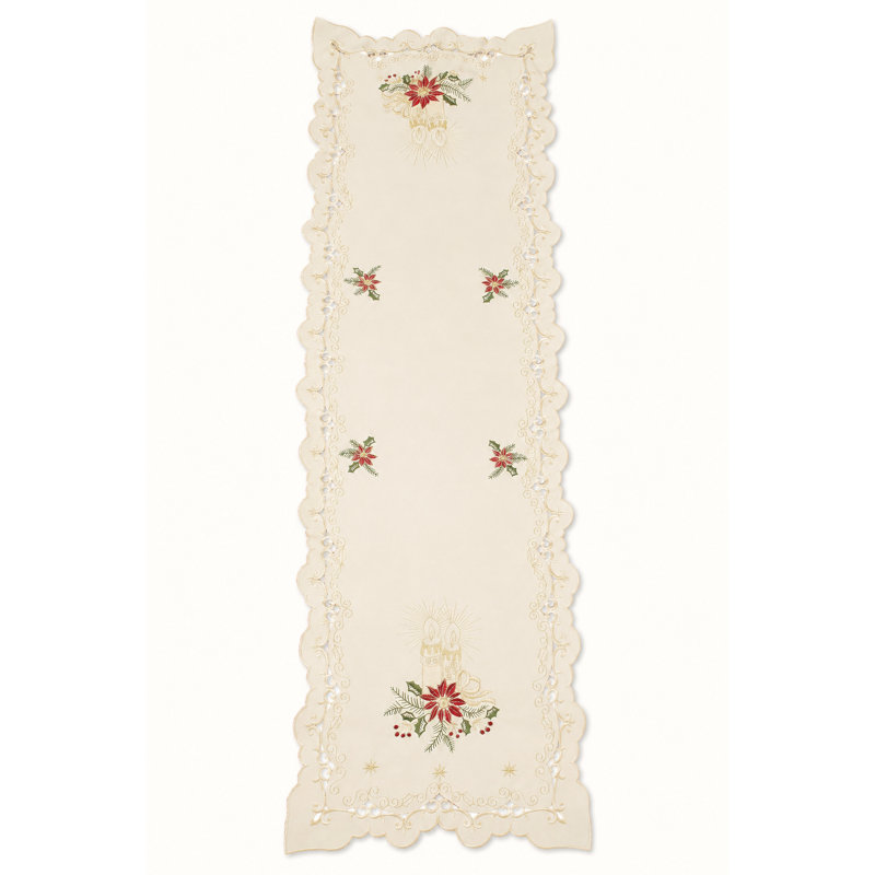 Golden Glow Embroidered Cutwork Christmas Table Runner, 54" L x 15" W