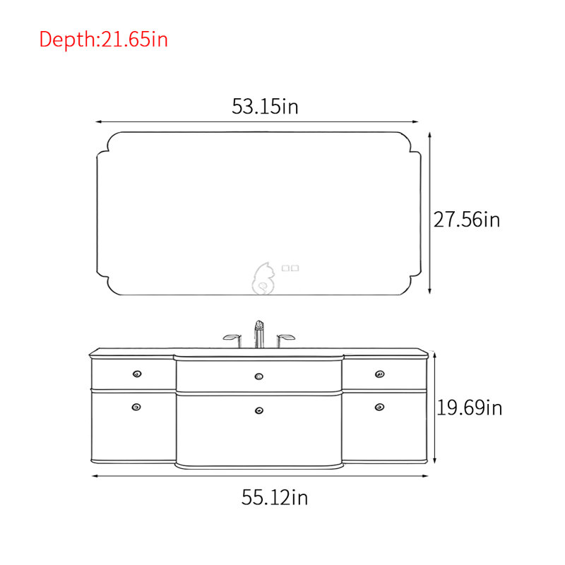 French style elegant bathroom cabinet., 19.69" H x 55.12" W x 21.65" D, Dark Brown