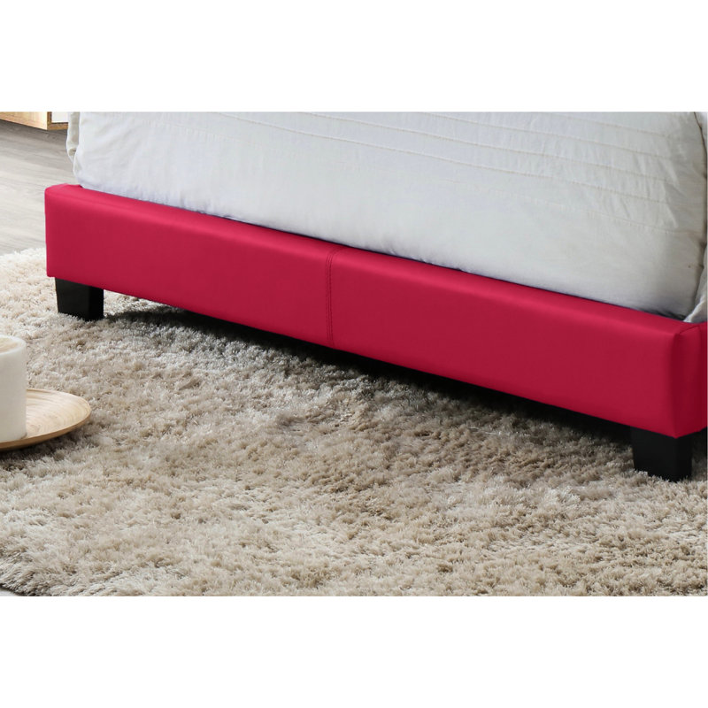 Lit de chambre rose avec base en bois massif et rails de cadre modernes pleine grandeur confortables - Assemblage simple