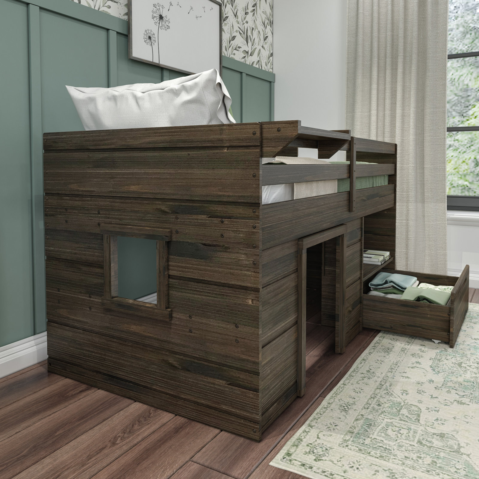 Purdy Hill Kids Twin Loft Bed with Drawers, Espresso