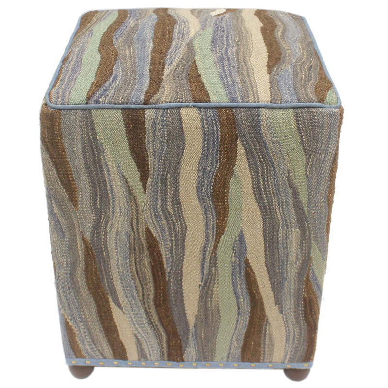 Aprea Upholstered Ottoman, Brown/Blue/Beige/Gray Wool