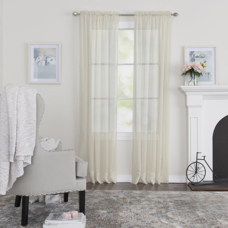 Girdhari 100% Polyester Crushed Voile Sheer Curtain Panel with Rod Pocket Top, Pink, 51" W x 84" L