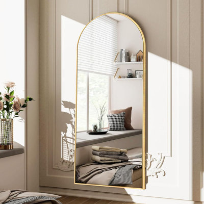 Arched Full Length Mirror with Stand, Aluminum Alloy Frame Floor Full Body Mirror