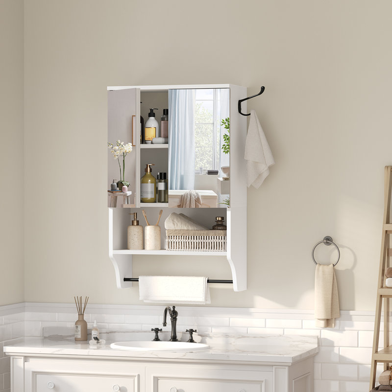 Bathroom Wall Cabinet with Mirror and Towel Bar
