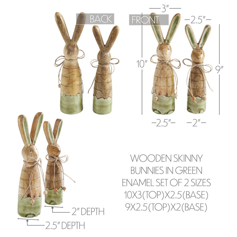 Ensemble de 2 lapins en bois en émail vert Bunny Hop