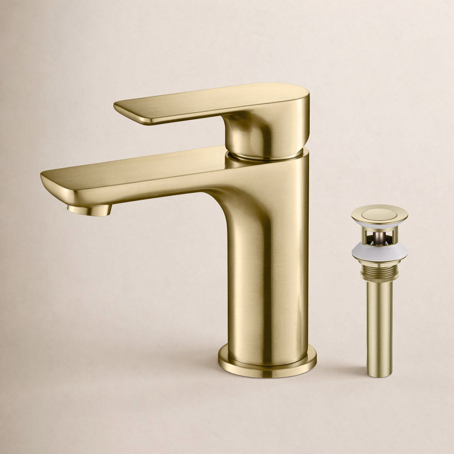 Tender Single-Hole Bathroom Faucet with Drain, Brushed Gold