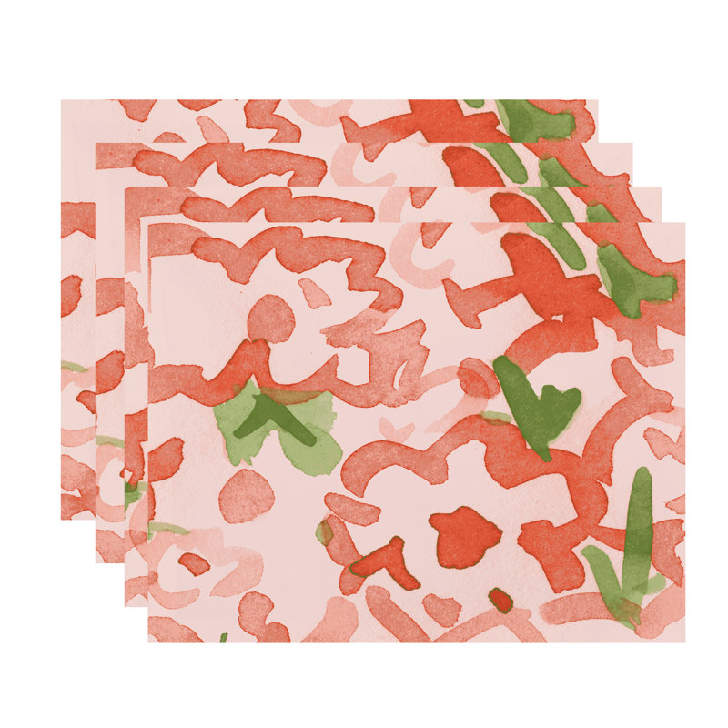 Orange Floral Polyester Rectangular Placemats, Set of 4