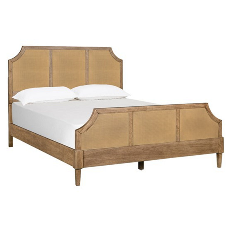 Grand lit plateforme tissé Cane avec structure en bois massif et conception texturée moderne pour les chambres élégantes