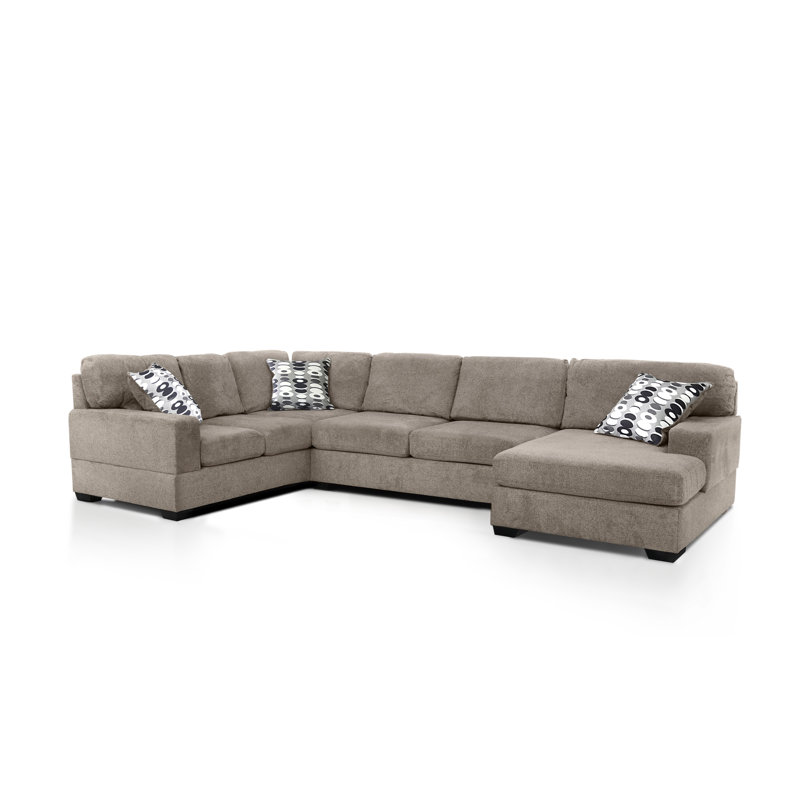 Canapé modulaire en chenille réversible de 142 po avec méridienne 142 po OLYMPIA, Chenille Olympia beige