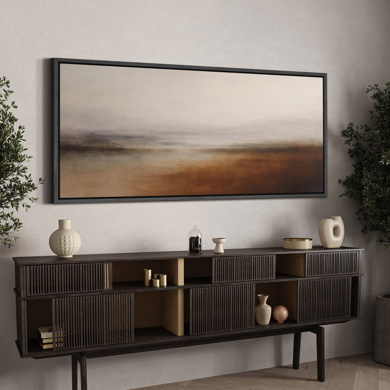 Large Framed Canvas Print Wall Art - Abstract Landscape Print for Modern Home Decor, Black, 30" H x 60" W