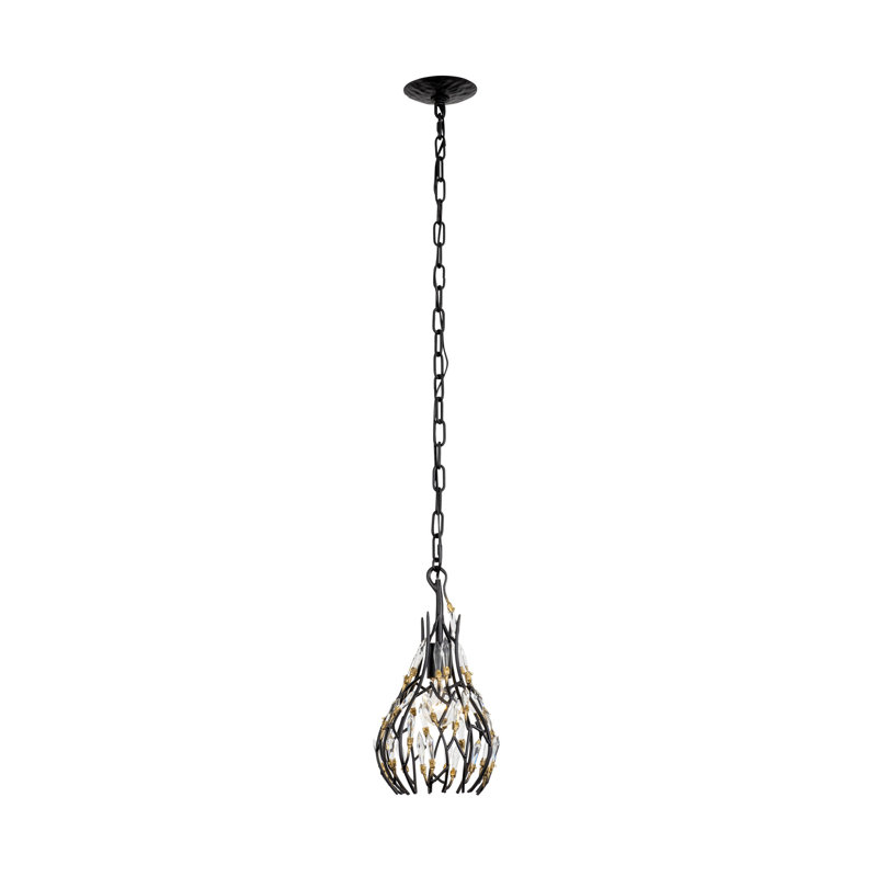 Bask 1-Light Crystal Mini Pendant - Matte Black/French Gold