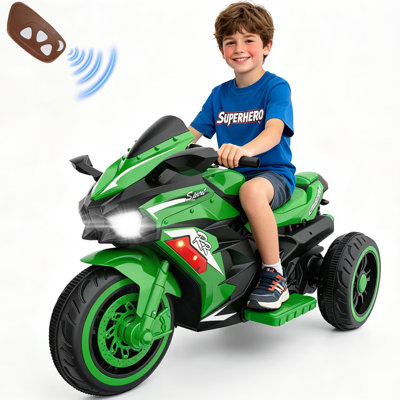 Motocyclette électrique 3 roues 12V pour enfants, jouet léger à DEL avec pneus bleus à DEL, tricycle à piles absorbant les chocs, bleu
