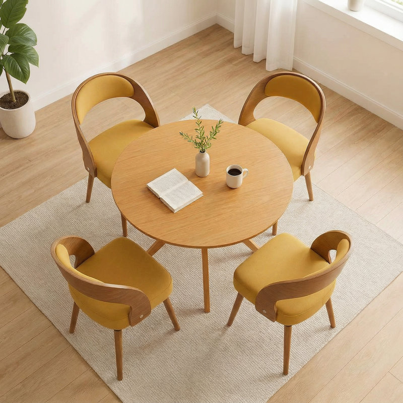 Ensemble de table de salle à manger de 47,2 pouces en bois avec 4 chaises rembourrées (4 à 6 places), table de salle à manger de style Mid-Century, ensemble de table de salle à manger de style base convenant aux cuisines et aux salles à manger