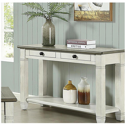 Mobilier de salon en bois Rosy brun et blanc antique 1pc avec 2 tiroirs et tablette inférieure