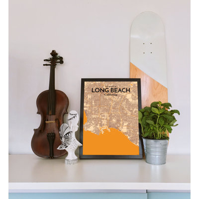 «Long Beach City Map», reproduction d'impression sur affiche en orange clair
