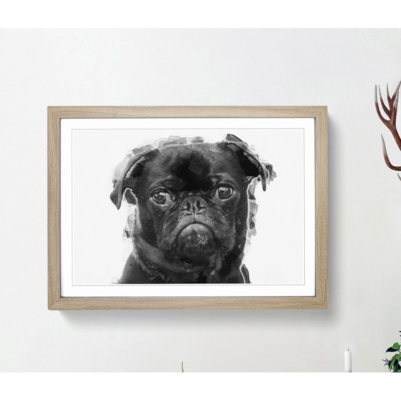 Pug Dog in Abstract - Framed Print, 50cm H x 76cm W x 2cm D, Oak