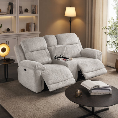 Upholstered Power Reclining Loveseat With Storage Console, USB Ports