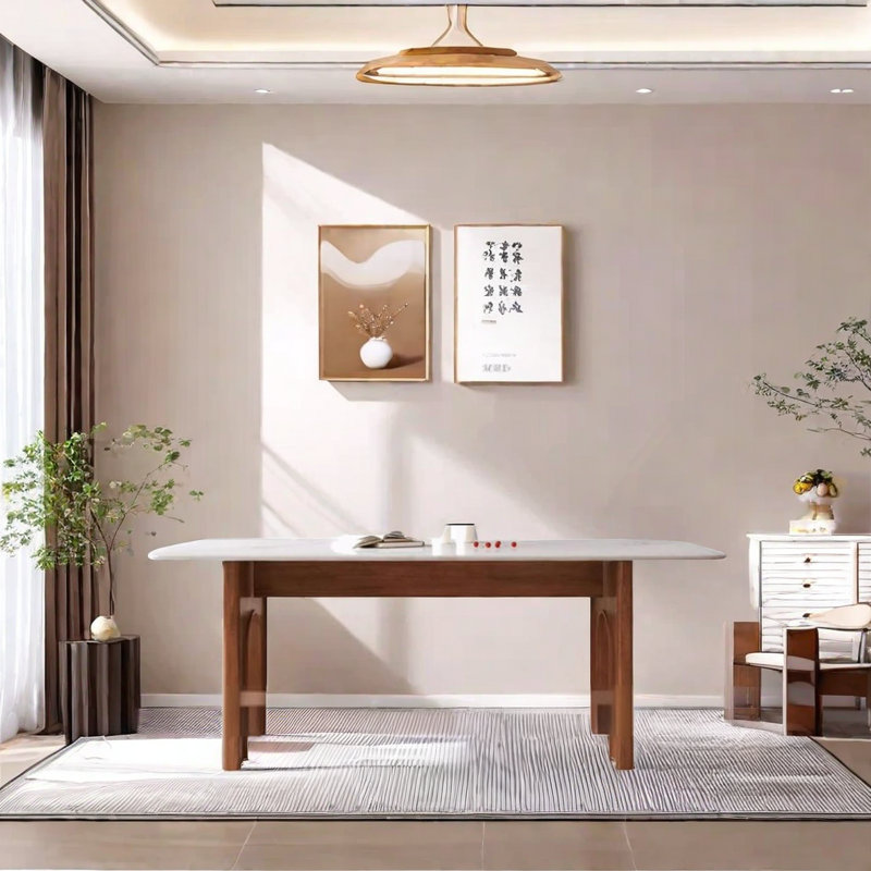 Navia Ash Solid Wood Base Dining Table, 29.52"H x 55.11"L x 31.49"W