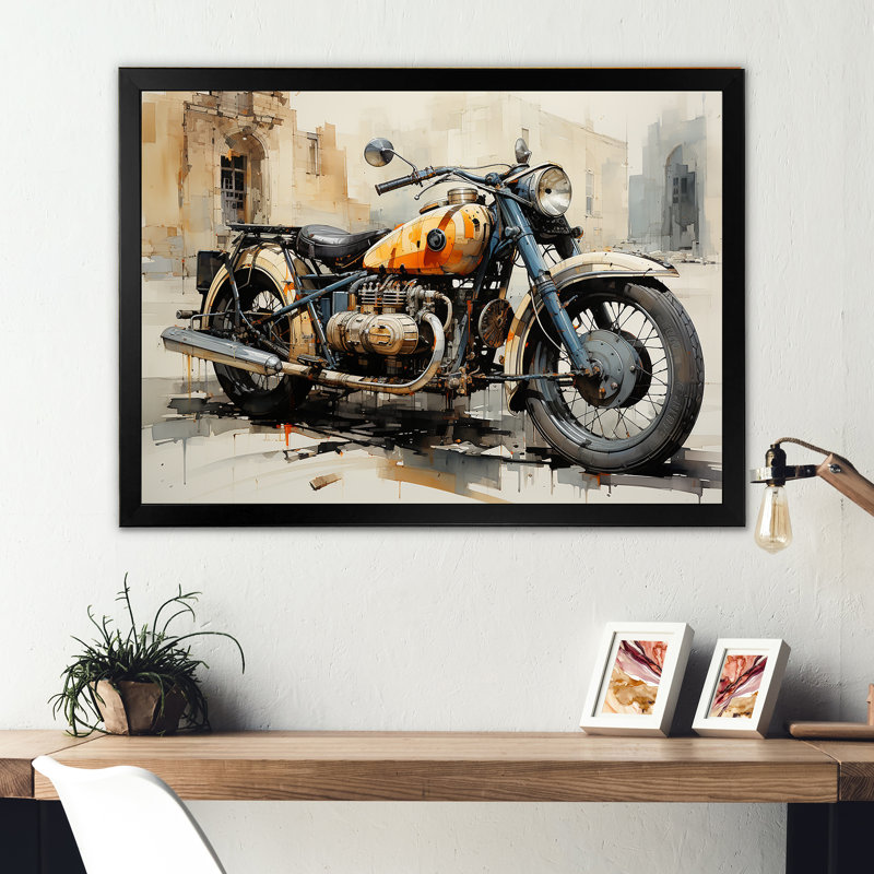 Souvenir de motocyclette rétro, H 12 po x l 20 po x P 1 po, Cadre simple noir