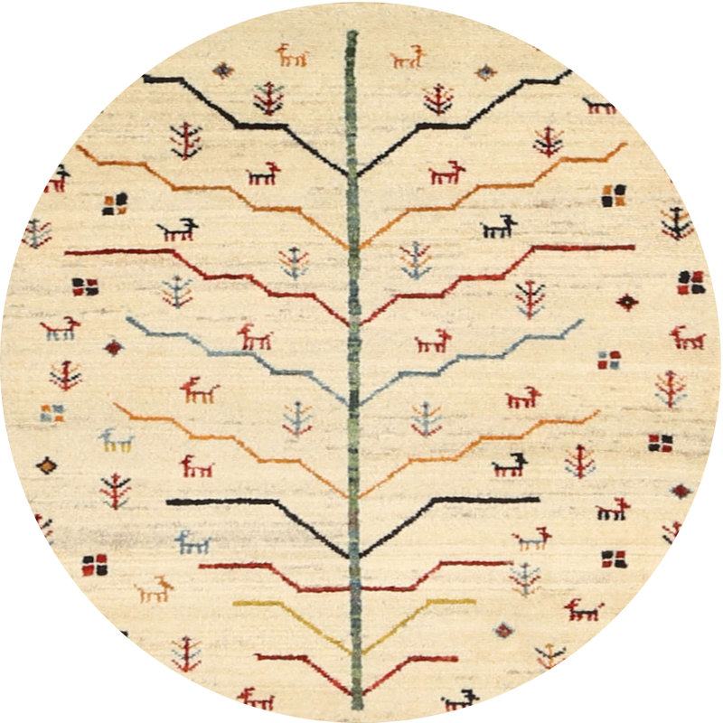 Tapis beige/rouge contemporain, Rond 5 pi