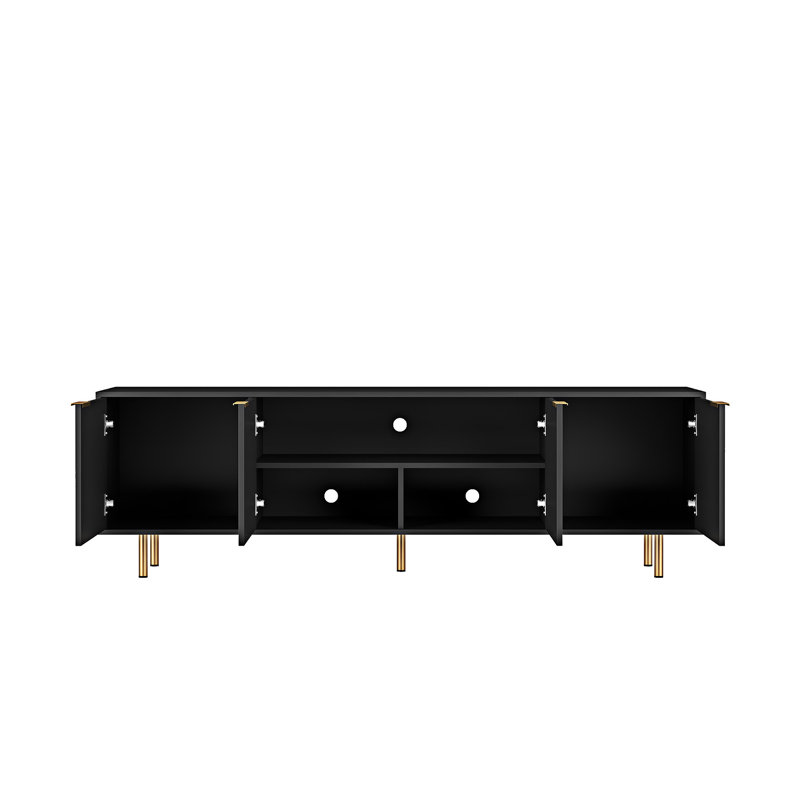 TV Stand Fluted Entertainment Center With Storage Doors, Black