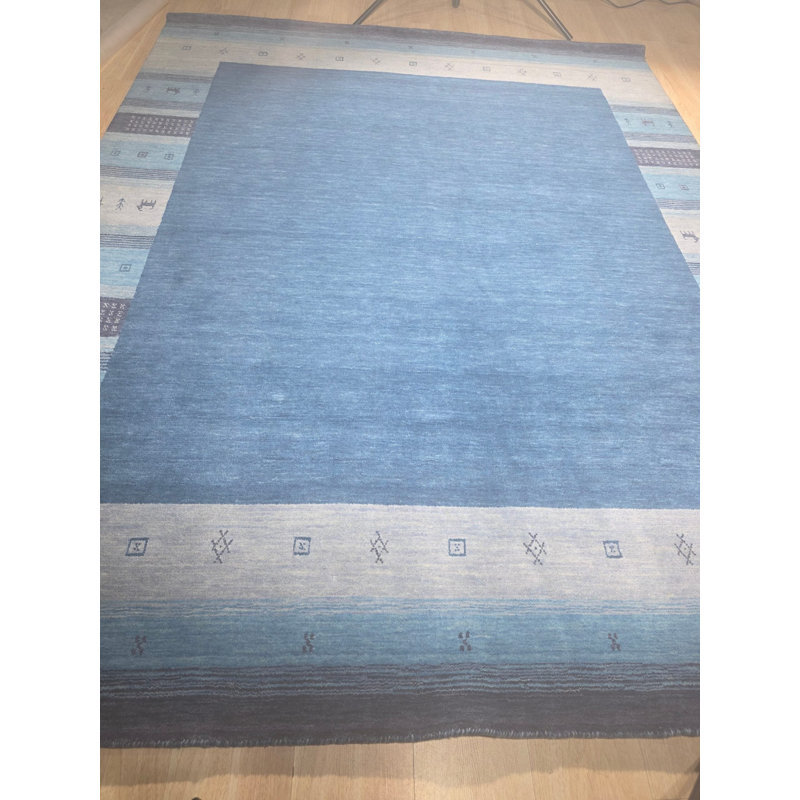 Handloomed Blue Gabbeh Tribal Wool Area Rug, 2' x 8'