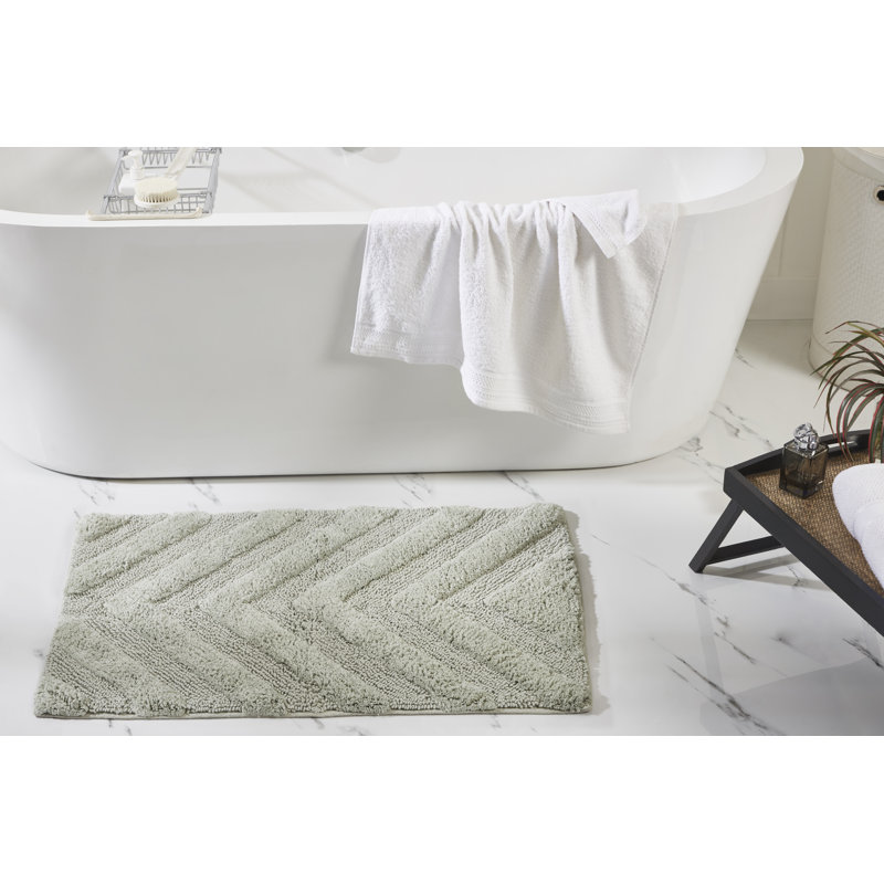 Branston 100% Cotton 1990 GSM Tufted Bath Rug with Non-Slip Backing, OEKO-TEX Certified, Machine Washable, Luxurious Chevron Pattern, Ultra Soft & Absorbent Bathroom Rug, 21" x 34" Rectangle, Dark Sage