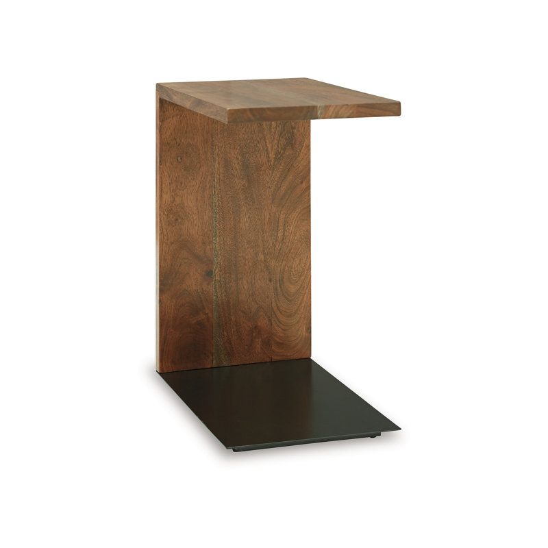 Rectangular Brown Wood and Metal C-Shaped Accent Table