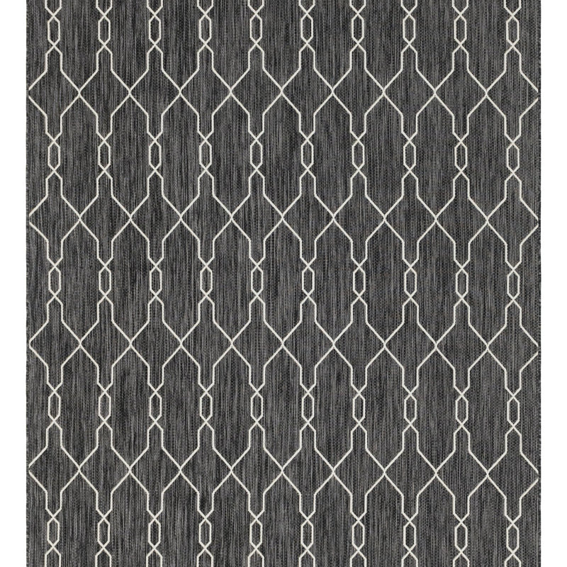 Tapis intérieur / extérieur gris anthracite / ivoire Cheridy, Rectangle 7 pi 1 po x 10 pi
