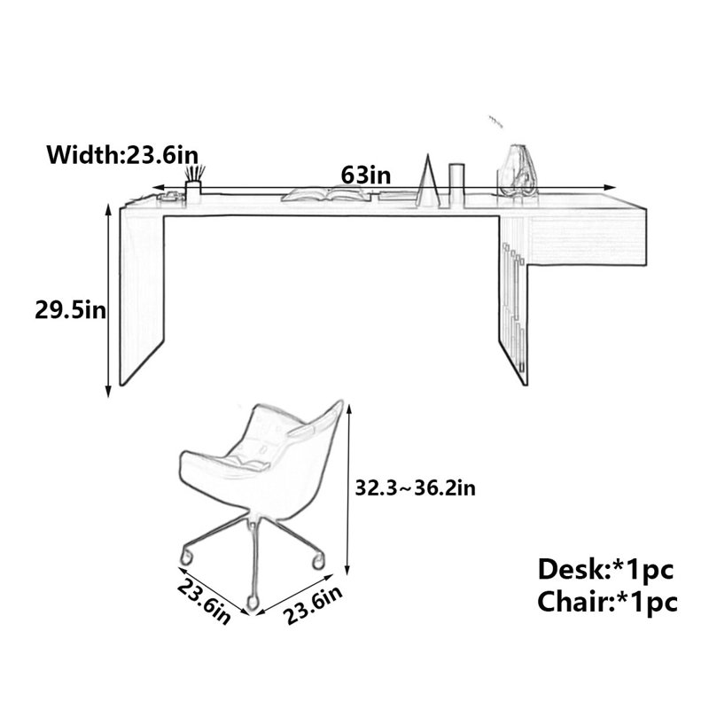 Modern Minimalist Solid Wood Computer Desk, 29.5" H x 63" W x 23.6" D