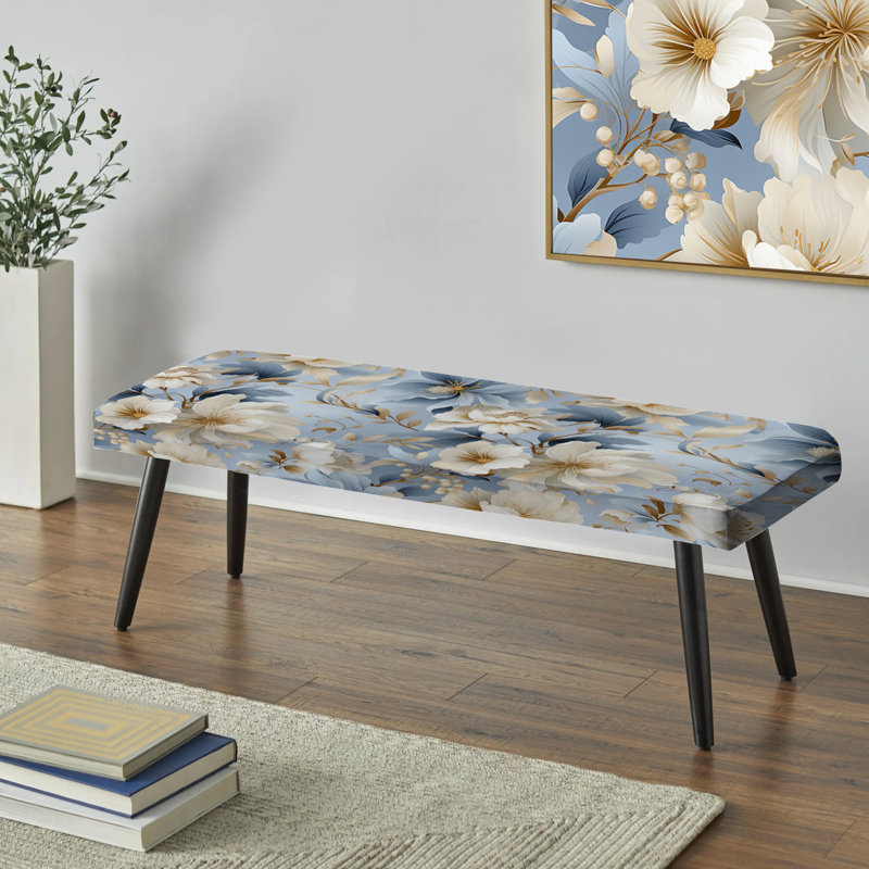 Ethereal Rococo Flourish Victorian Pattern XI - Floral Upholstered Black Bench