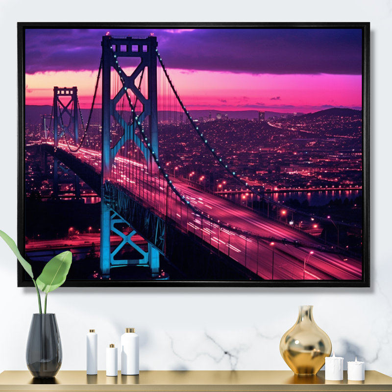 «San Francisco Skyline And Bay Bridge», reproduction d'art sur toile encadrée, H 24 po x l 32 po x P 1 po