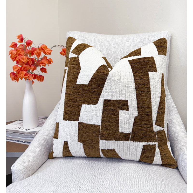 Housse de coussin graphique en chenille, Carré 20 po, Brun