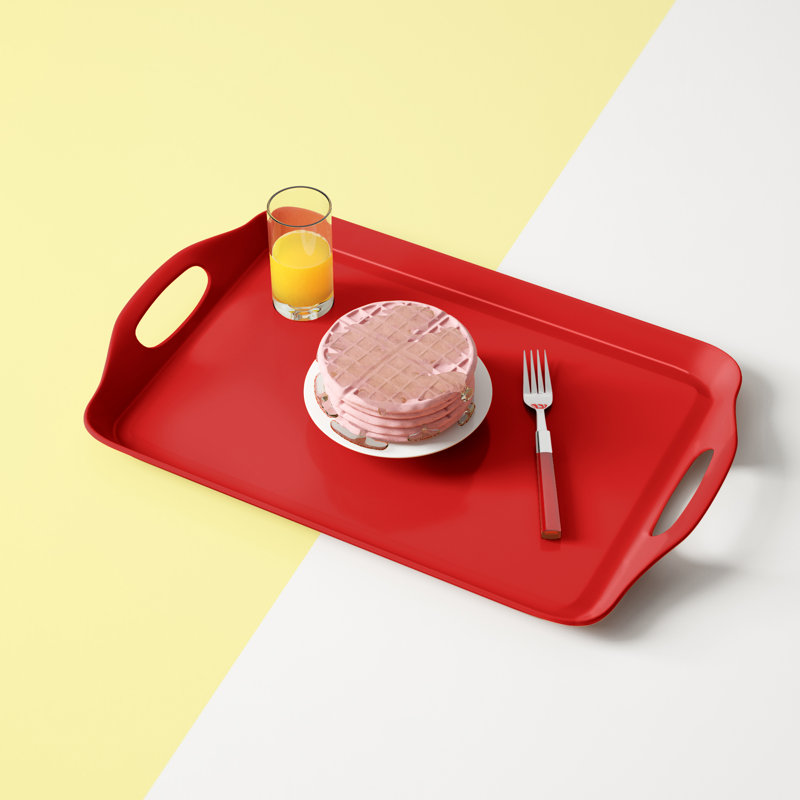 Reston Lloyd Multi-Purpose 18" Rectangle Melamine Plastic Handled Tray, Red