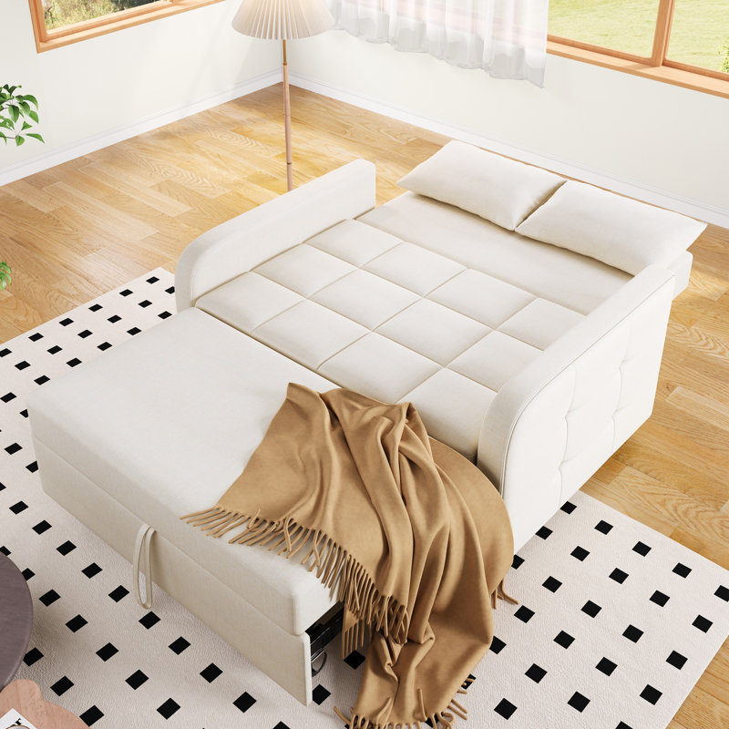 2 Seater Linen Sofa Bed, White