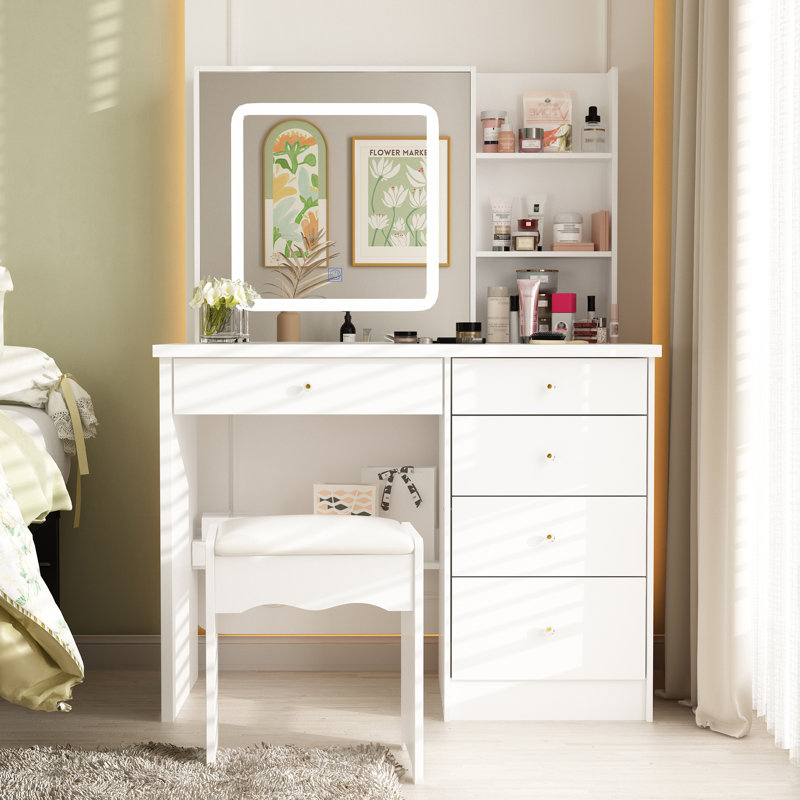 Dressing Table with Mirror, White