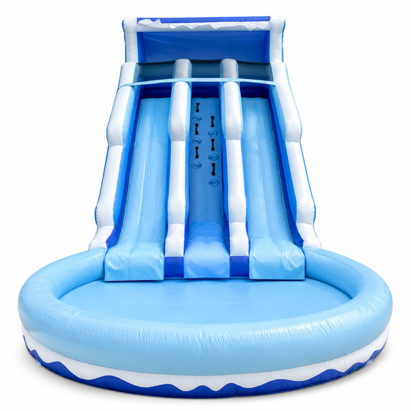 Glissade d'eau gonflable de 20 pieds avec piscine et double glissade, mur d'escalade, souffleur non inclus (bleu)