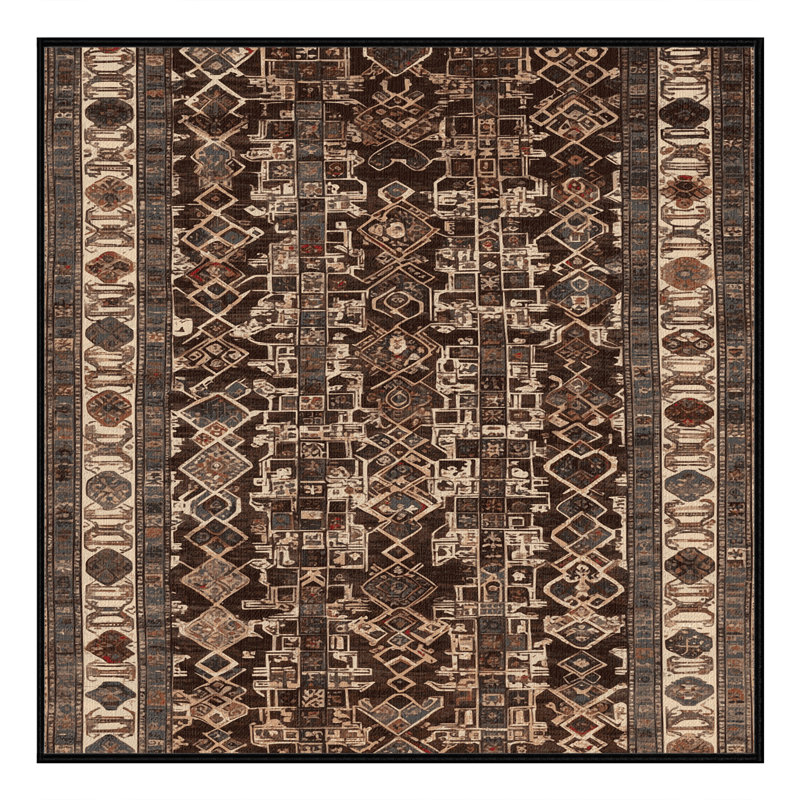 Tapis noir Art Deco lavable à la machine, Carré 8 pi