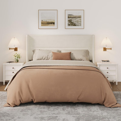 Velvet Upholstered Platform Bed Frame with Wingback Headboard & Wood Slats, 8" Under-Bed Storage, No Box Spring Needed for Bedroom